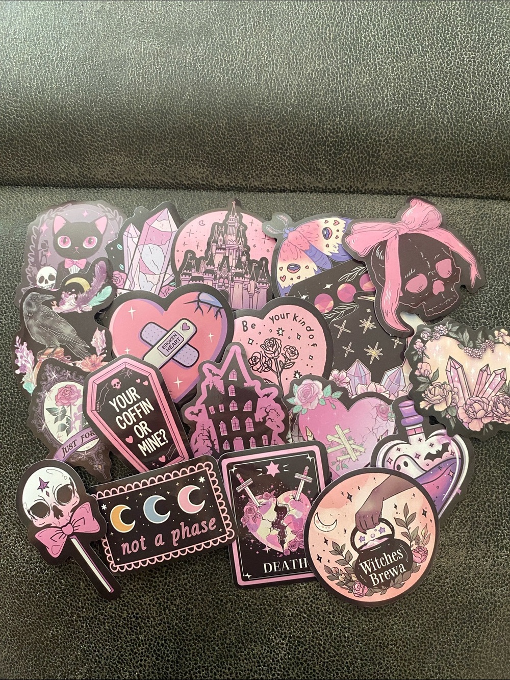 🖤 20 Pink Gothic Sticker Bundle Pastel Skull & Crystal Set